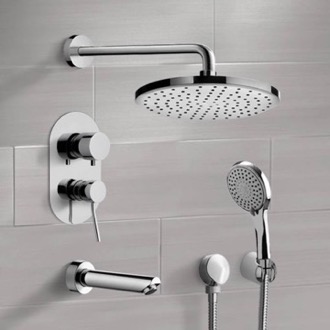 Tub and Shower Faucet Chrome Tub and Shower Set with Rain Shower Head and Hand Shower Remer TSH46